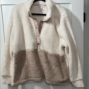 Calvin Klein Cream and Tan Fleece Pullover